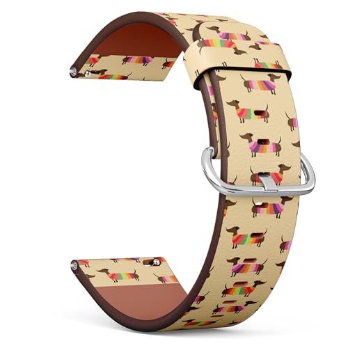 THAZEE 20 mm Schnellverschluss-Ersatz-Lederarmband (süße Dackel, bunte Pullover, 2) Smartwatch-Armband für Damen und Herren, Kunstleder, Kein Edelstein von THAZEE