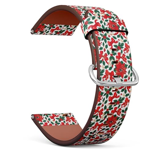 THAZEE 20 mm Schnellverschluss-Ersatzarmband aus Leder (Christmas Vintage Holly) Smartwatch-Armband für Damen und Herren, Kunstleder, Kein Edelstein von THAZEE