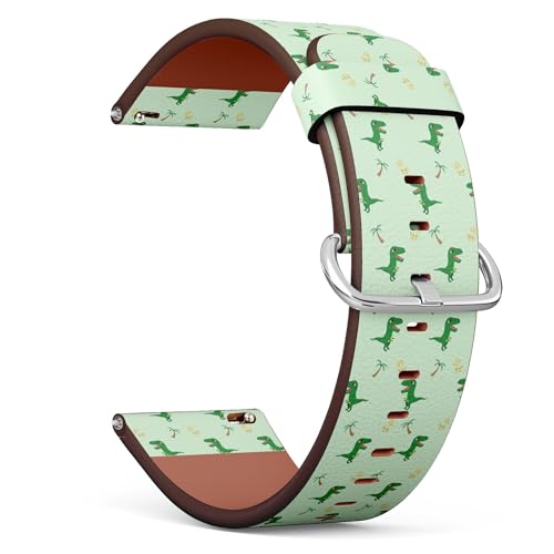 THAZEE 20 mm Schnellverschluss-Ersatzarmband aus Leder (Dinosaurier-Motive) Smartwatch-Armband für Damen und Herren, Kunstleder, Kein Edelstein von THAZEE