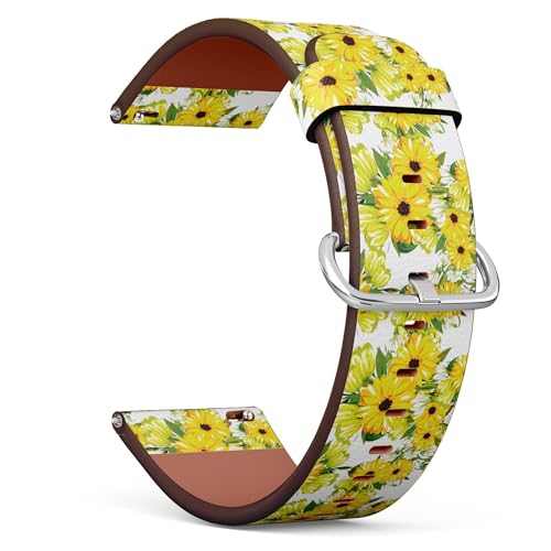 THAZEE 20 mm Schnellverschluss-Ersatzarmband aus Leder (Elegance Floral Rose Lilie Gänseblümchen Sonnenblume) Smartwatch-Armband für Damen und Herren, Kunstleder, Kein Edelstein von THAZEE