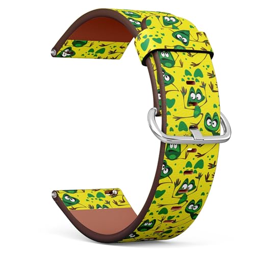 THAZEE 20 mm Schnellverschluss-Ersatzarmband aus Leder (Frosch auf grün) Smartwatch-Armband für Damen und Herren, Kunstleder, Kein Edelstein von THAZEE