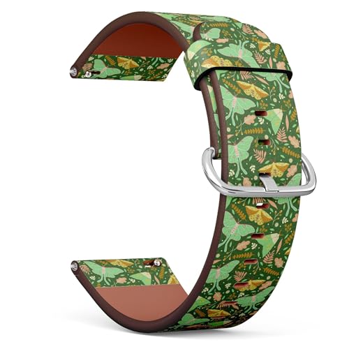 THAZEE 20 mm Schnellverschluss-Ersatzarmband aus Leder (Motten auf grün) Smartwatch-Armband für Damen und Herren, Kunstleder, Kein Edelstein von THAZEE