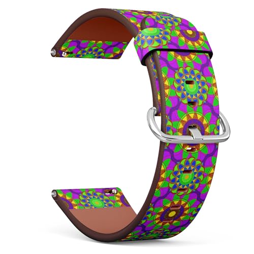 THAZEE 20 mm Schnellverschluss-Ersatzarmband aus Leder (geometrisches mehrfarbiges Fractal Mandala), Smartwatch-Armband für Damen und Herren, Kunstleder, Kein Edelstein von THAZEE
