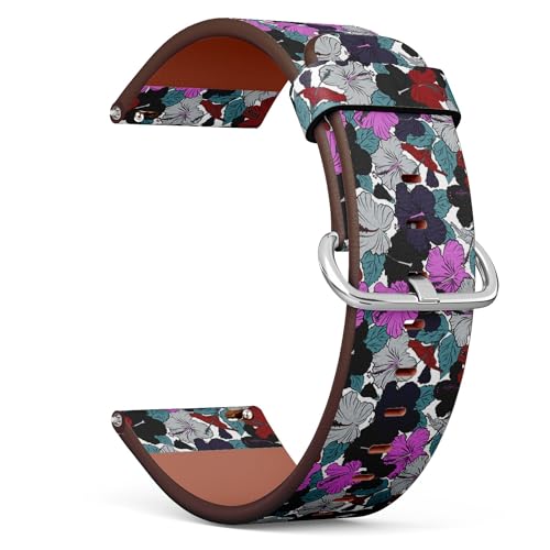 THAZEE 20 mm Schnellverschluss-Ersatzarmband aus Leder (hawaiianische tropische natürliche Blumen), Smartwatch-Armband für Damen und Herren, Kunstleder, Kein Edelstein von THAZEE