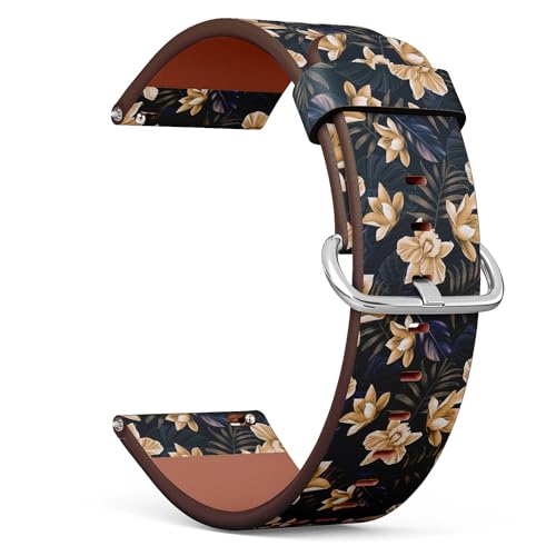 THAZEE 20 mm Schnellverschluss-Ersatzarmband aus Leder (tropisches Blumen-Pflanzenblatt), Smartwatch-Armband für Damen und Herren, Kunstleder, Kein Edelstein von THAZEE