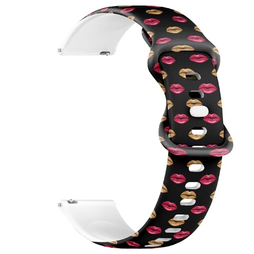 THAZEE 20 mm Schnellverschluss-Sportuhrband aus weichem Silikon (Pink Gold schimmernder Lippenstift Kuss), Ersatz-Gummiband für Damen und Herren, Silikon, Kein Edelstein von THAZEE