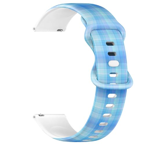 THAZEE 20 mm Schnellverschluss-Sportuhrband aus weichem Silikon (blau kariert), Ersatz-Gummiband für Damen und Herren, Silikon, Kein Edelstein von THAZEE