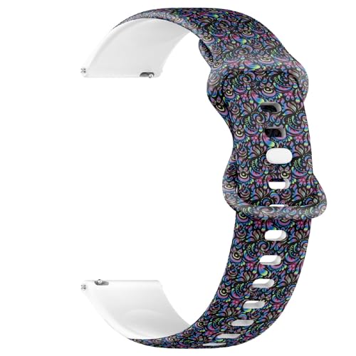 THAZEE 20 mm Schnellverschluss-Sportuhrband aus weichem Silikon (dekorative Symmetrie, Arabeske, gute Grüße), Ersatz-Gummiband für Damen und Herren, Silikon, Kein Edelstein von THAZEE