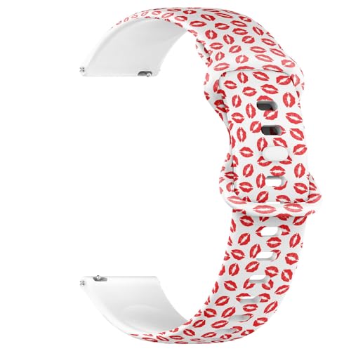 THAZEE 20 mm Schnellverschluss-Sportuhrband aus weichem Silikon (roter Lippenstift-Kuss), Ersatz-Gummiband für Damen und Herren, Silikon, Kein Edelstein von THAZEE