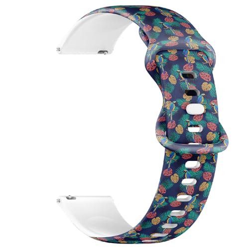 THAZEE 22 mm Schnellverschluss-Sportuhrband aus weichem Silikon (Papageienblätter), Ersatz-Gummiband für Damen und Herren von THAZEE