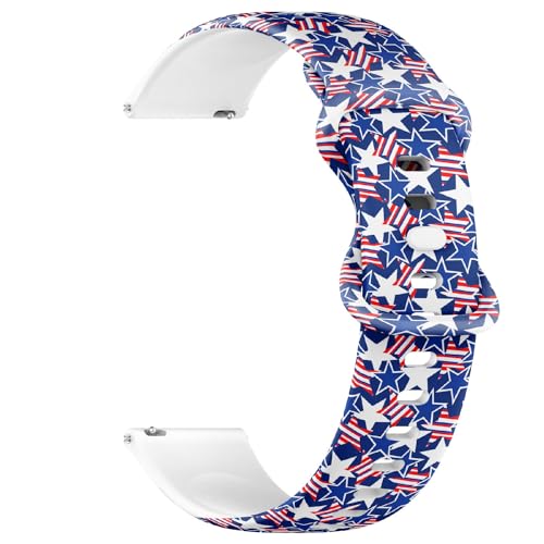THAZEE 22 mm Schnellverschluss-Sportuhrband aus weichem Silikon (USA-Sterne Streifen), Ersatz-Gummiband für Damen und Herren von THAZEE