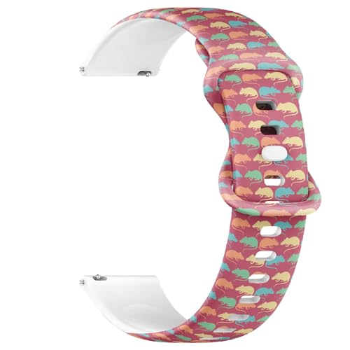 THAZEE 22 mm Schnellverschluss-Sportuhrband aus weichem Silikon (niedliche bunte Ratten), Ersatz-Gummiband für Damen und Herren von THAZEE
