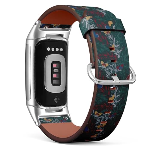 THAZEE Kompatibel mit Fitbit Charge 5 / Fitbit Charge 6 Ersatz-Lederarmband (Alpinia Purpurata Rot) Smartwatch-Armband für Damen und Herren, Veganes Leder, Kein Edelstein von THAZEE