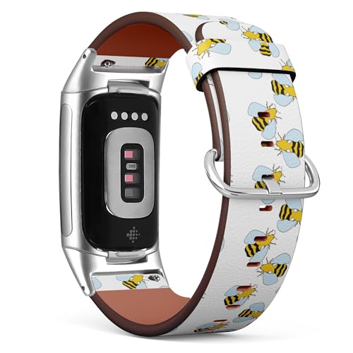 THAZEE Kompatibel mit Fitbit Charge 5 / Fitbit Charge 6 Ersatz-Lederarmband (Bumblebees) Smartwatch-Armband für Damen und Herren, Veganes Leder, Kein Edelstein von THAZEE