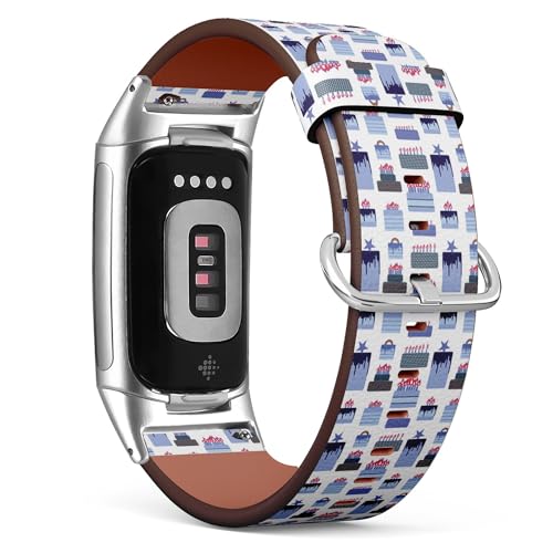 THAZEE Kompatibel mit Fitbit Charge 5 / Fitbit Charge 6 Ersatz-Lederarmband (Cake Your Design), Smartwatch-Armband für Damen und Herren, Veganes Leder, Kein Edelstein von THAZEE