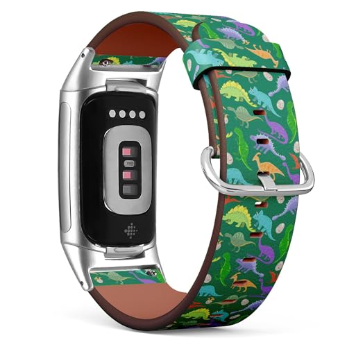 THAZEE Kompatibel mit Fitbit Charge 5 / Fitbit Charge 6 Ersatz-Lederarmband (Cartoon-Dinosaurier), Smartwatch-Armband für Damen und Herren, Veganes Leder, Kein Edelstein von THAZEE