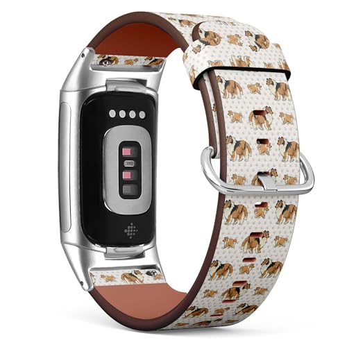 THAZEE Kompatibel mit Fitbit Charge 5 / Fitbit Charge 6 Ersatz-Lederarmband (Cute Rough Collie) Smartwatch-Armband für Damen und Herren, Veganes Leder, Kein Edelstein von THAZEE