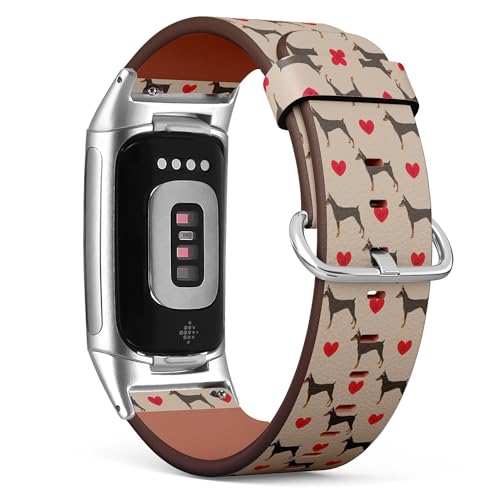 THAZEE Kompatibel mit Fitbit Charge 5 / Fitbit Charge 6 Ersatz-Lederarmband (Dobermann Pinscher 2) Smartwatch-Armband für Damen und Herren, Veganes Leder, Kein Edelstein von THAZEE