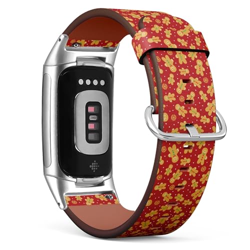 THAZEE Kompatibel mit Fitbit Charge 5 / Fitbit Charge 6 Ersatz-Lederarmband (Lebkuchen-Keks-Mann) Smartwatch-Armband für Damen und Herren, Veganes Leder, Kein Edelstein von THAZEE