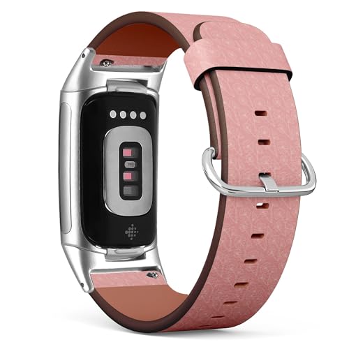 THAZEE Kompatibel mit Fitbit Charge 5 / Fitbit Charge 6 Ersatz-Lederarmband (Peach Color Line Art Lotus) Smartwatch-Armband für Damen und Herren, Veganes Leder, Kein Edelstein von THAZEE