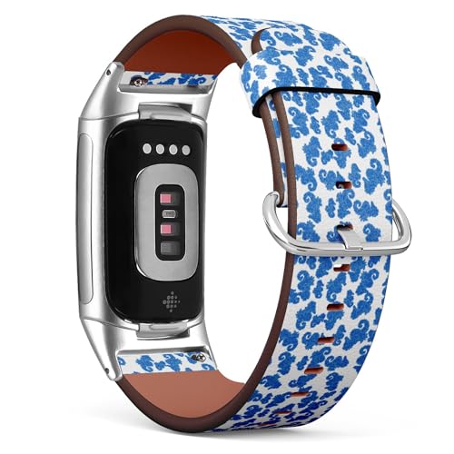THAZEE Kompatibel mit Fitbit Charge 5 / Fitbit Charge 6 Ersatz-Lederarmband (Seepferdchen), Smartwatch-Armband für Damen und Herren, Veganes Leder, Kein Edelstein von THAZEE