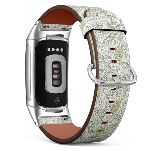 THAZEE Kompatibel mit Fitbit Charge 5 / Fitbit Charge 6 Ersatz-Lederarmband (Traubenstrauß) Smartwatch-Armband für Damen und Herren, Veganes Leder, Kein Edelstein von THAZEE