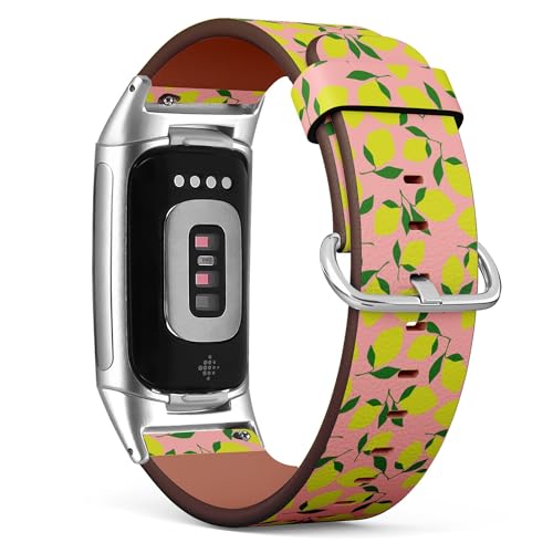 THAZEE Kompatibel mit Fitbit Charge 5 / Fitbit Charge 6 Ersatz-Lederarmband (einfache Zitronenrosa Koralle) Smartwatch-Armband für Damen und Herren, Veganes Leder, Kein Edelstein von THAZEE