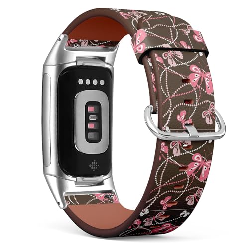 THAZEE Kompatibel mit Fitbit Charge 5 / Fitbit Charge 6 Ersatz-Lederarmband (elegante Schmetterlinge), Smartwatch-Armband für Damen und Herren, Veganes Leder, Kein Edelstein von THAZEE