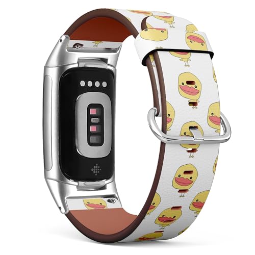 THAZEE Kompatibel mit Fitbit Charge 5 / Fitbit Charge 6 Ersatz-Lederarmband (niedliche gelbe Ente) Smartwatch-Armband für Damen und Herren, Veganes Leder, Kein Edelstein von THAZEE