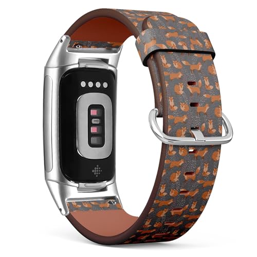 THAZEE Kompatibel mit Fitbit Charge 5 / Fitbit Charge 6 Ersatz-Lederarmband (süße rote Füchse), Smartwatch-Armband für Damen und Herren, Veganes Leder, Kein Edelstein von THAZEE