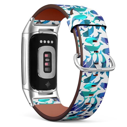 THAZEE Kompatibel mit Fitbit Charge 5 / Fitbit Charge 6 Ersatz-Lederarmband (süßer Wal), Smartwatch-Armband für Damen und Herren, Veganes Leder, Kein Edelstein von THAZEE