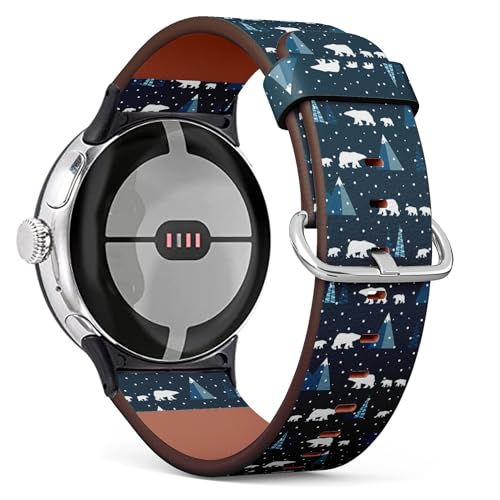THAZEE Kompatibel mit Google Pixel Watch 2 (2023) / Pixel Watch (2022) Leder-Uhrenarmband (Eisbär Kinder Winterlandschaft), Ersatz-Smartwatch-Armband von THAZEE
