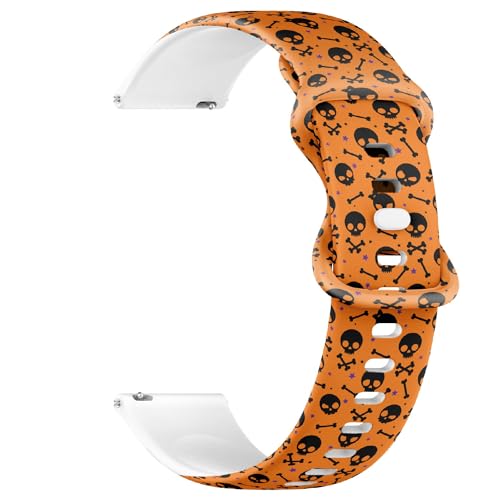 THAZEE Sportuhrenband aus weichem Silikon, 18 mm, Schnellverschluss, Schwarz / Orange, niedlicher Totenkopf, Ersatz-Armband für Damen und Herren, Silikon, Kein Edelstein von THAZEE