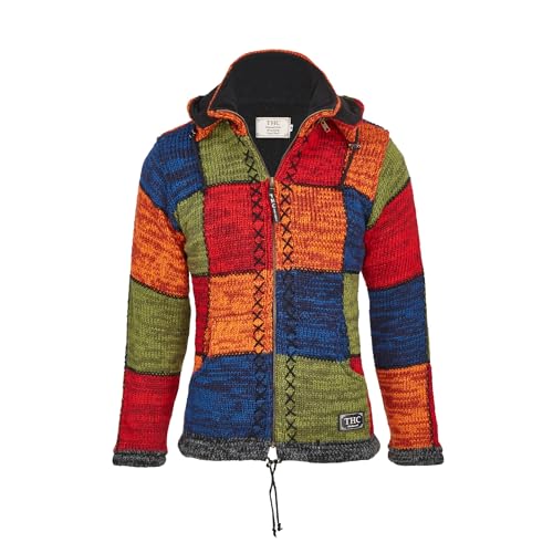 Schafwollstrickjacke bunte Quadrate 814 | Schafwolle | Strickjacke | Schafwoll-Jacke | Woll-Jacke | Schafwolljacke | Außenjacke (DE/NL/SE/PL, Alphanumerisch, L, Regular, Regular, Bunt) von THC Natural Line