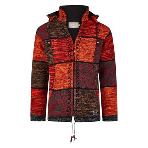 THC Natural Line Schafwollstrickjacke 815 rote Quadrate | Schafwolle | Strickjacke | Schafwoll-Jacke | Woll-Jacke | Schafwolljacke | Außenjacke (DE/NL/SE/PL, Alphanumerisch, L, Regular, Regular, Rot) von THC Natural Line
