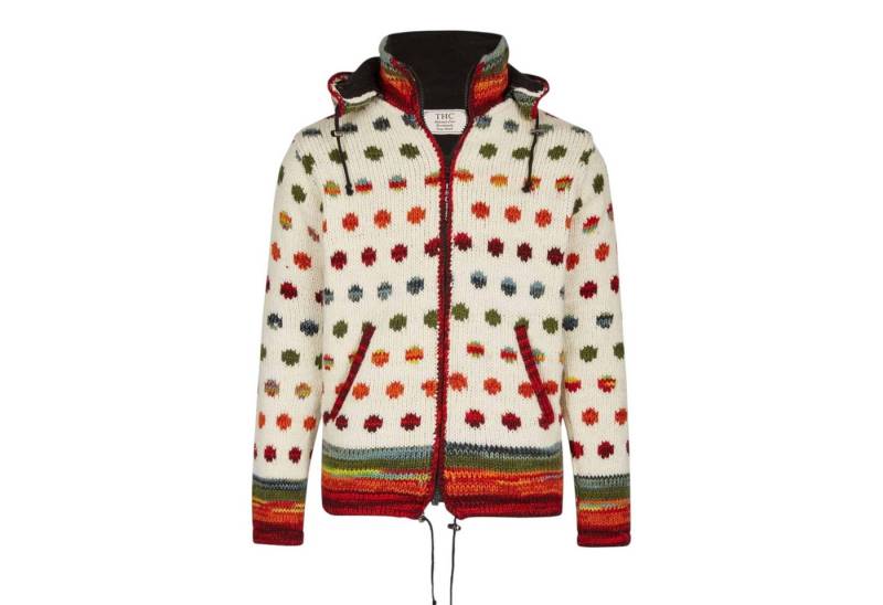 THC Natural Line Strickjacke THC Schafwollstrickjacke 840 gepunktet (1 Stück, 1-tlg., 1 Stück) abnehmbare Kapuze von THC Natural Line