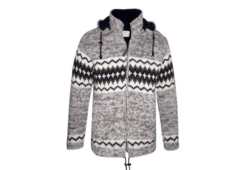 THC Natural Line Strickjacke THC Schafwollstrickjacke Norweger grau meliert 608 (1 Stück, 1-tlg., 1 Stück) mit abnehmbarer Kapuze von THC Natural Line
