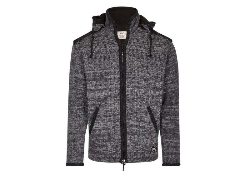 THC Natural Line Strickjacke THC Schafwollstrickjacke anthrazit 809 (1 Stück, 1-tlg., 1 Stück) abnehmbare Kapuze von THC Natural Line