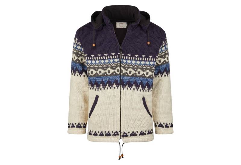 THC Natural Line Strickjacke THC Schafwollstrickjacke blau gemustert 816 (1 Stück, 1-tlg., 1 Stück) Strickjacke mit abnehmbarer Kapuze von THC Natural Line