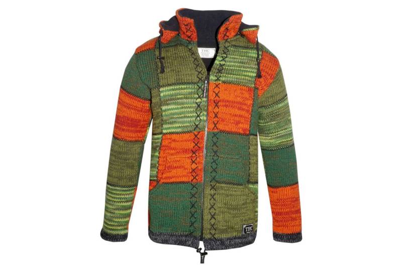 THC Natural Line Strickjacke THC Strickjacke 804 Grüne Quadrate (1 Stück, 1-tlg., 1 Stück) abnehmbare Kapuze von THC Natural Line