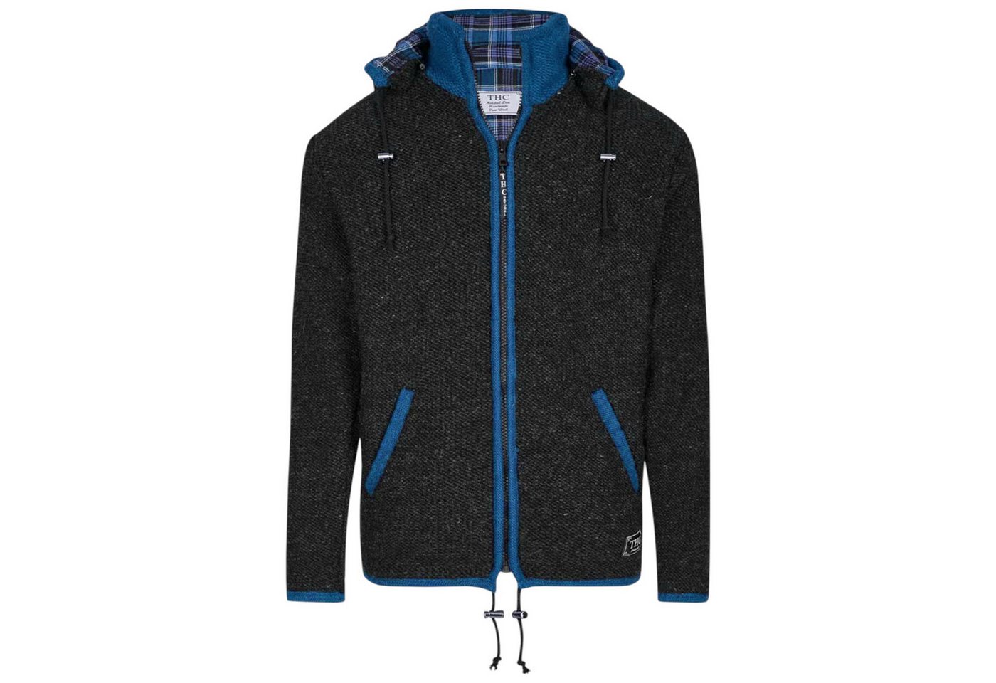 THC Natural Line Strickjacke THC Strickjacke 808 Baumwollfutter schwarz blau (1 Stück, 1-tlg., 1) mit abnehmbarer Kapuze von THC Natural Line