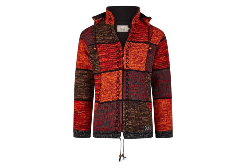 THC Natural Line Strickjacke THC Strickjacke 815 rote Quadrate (1 Stück, 1-tlg., 1 Stück) abnehmbare Kapuze von THC Natural Line