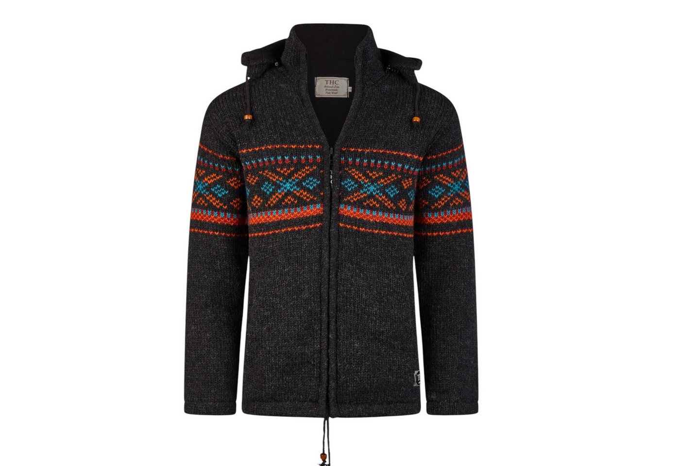 THC Natural Line Strickjacke THC Strickjacke 819 schwarz bunt (1 Stück, 1-tlg., 1 Stück) abnehmbare Kapuze von THC Natural Line