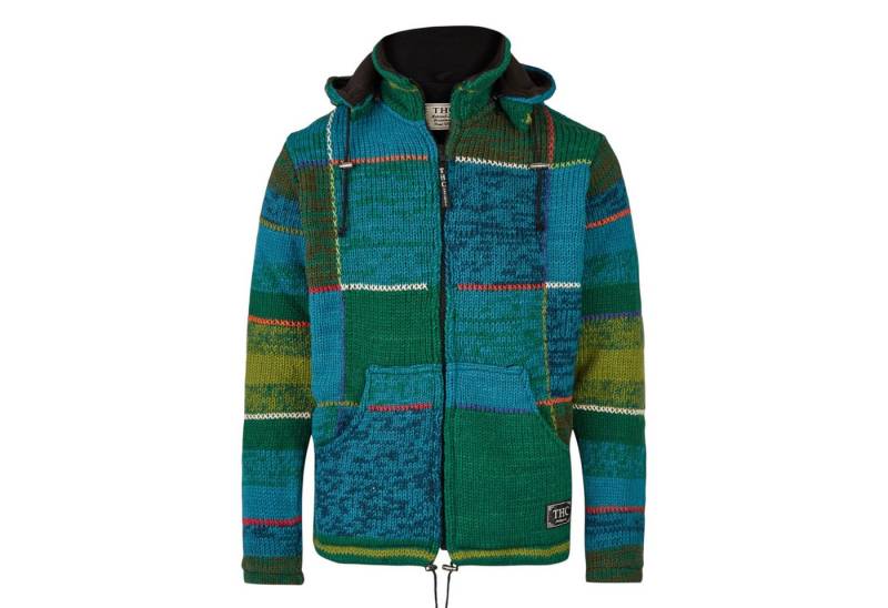 THC Natural Line Strickjacke THC Strickjacke 826 Quadrate grün blau (1 Stück, 1-tlg., 1 Stück) abnehmbare Kapuze von THC Natural Line