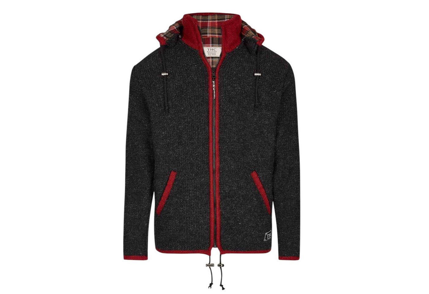 THC Natural Line Strickjacke THC Strickjacke 839 Baumwollfutter schwarz rot (1 Stück, 1-tlg., 1 Stück) abnehmbare Kapuze von THC Natural Line