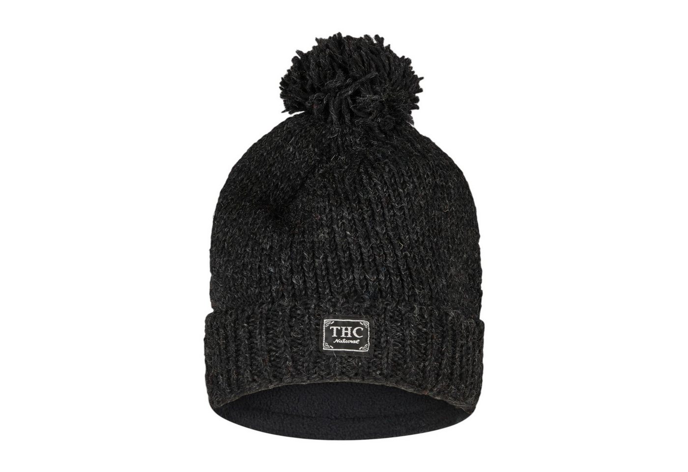 THC Natural Line Strickmütze THC Schafwoll Pudelmütze 509 anthrazit (1 Stück, 1-St., 1 Stück) gerippter Umschlag von THC Natural Line