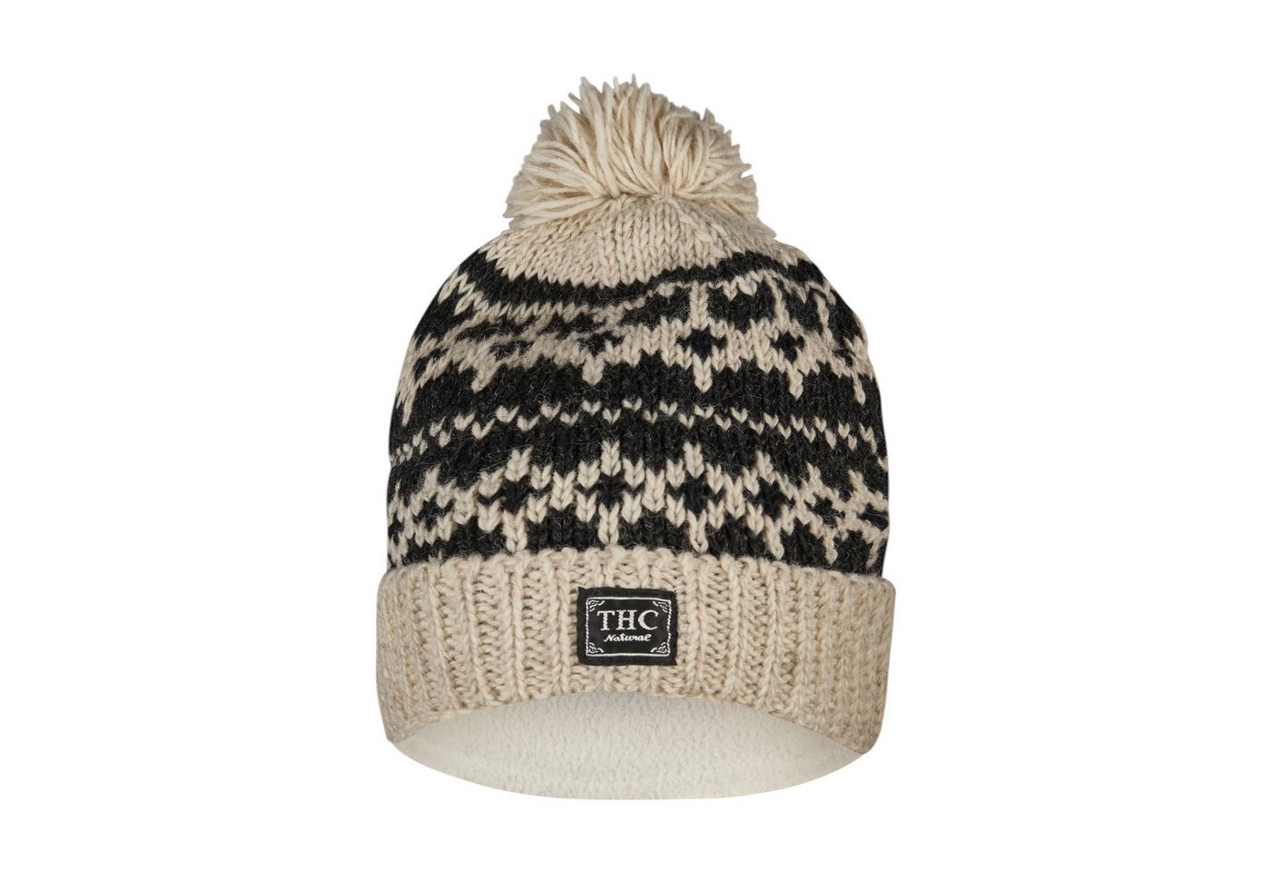 THC Natural Line Strickmütze THC Schafwoll Pudelmütze 511 anthrazit weiß (1 Stück, 1-St., 1 Stück) gerippter Umschlag von THC Natural Line