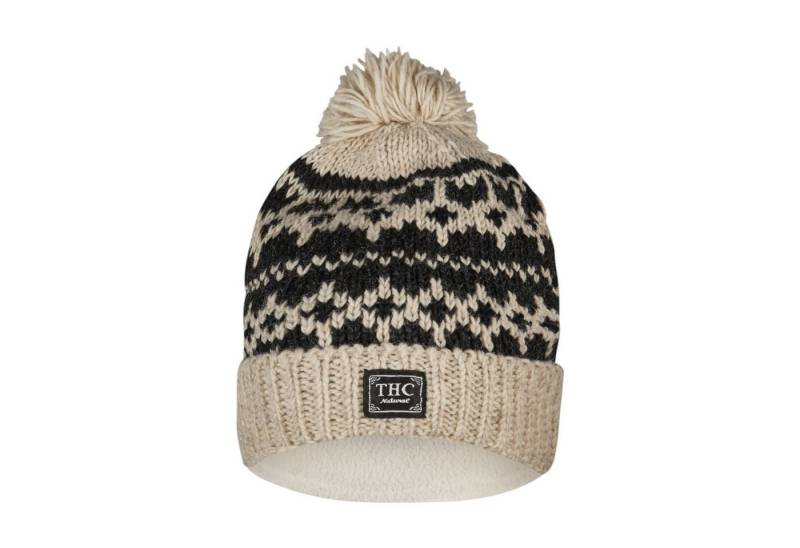 THC Natural Line Strickmütze THC Schafwoll Pudelmütze 511 anthrazit weiß (1 Stück, 1-St., 1 Stück) gerippter Umschlag von THC Natural Line