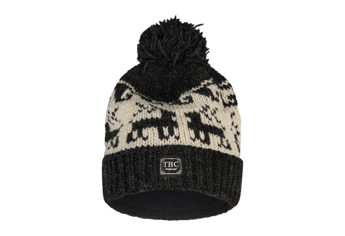 THC Natural Line Strickmütze THC Schafwoll Pudelmütze 606 Rentier schwarz (1 Stück, 1-St., 1 Stück) gerippter Umschlag von THC Natural Line