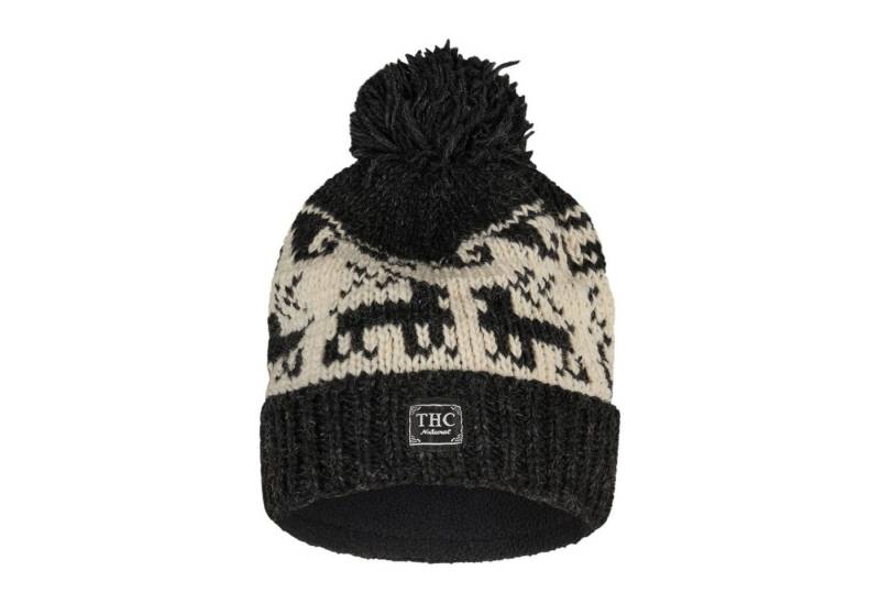 THC Natural Line Strickmütze THC Schafwoll Pudelmütze 606 Rentier schwarz (1 Stück, 1-St., 1 Stück) gerippter Umschlag von THC Natural Line